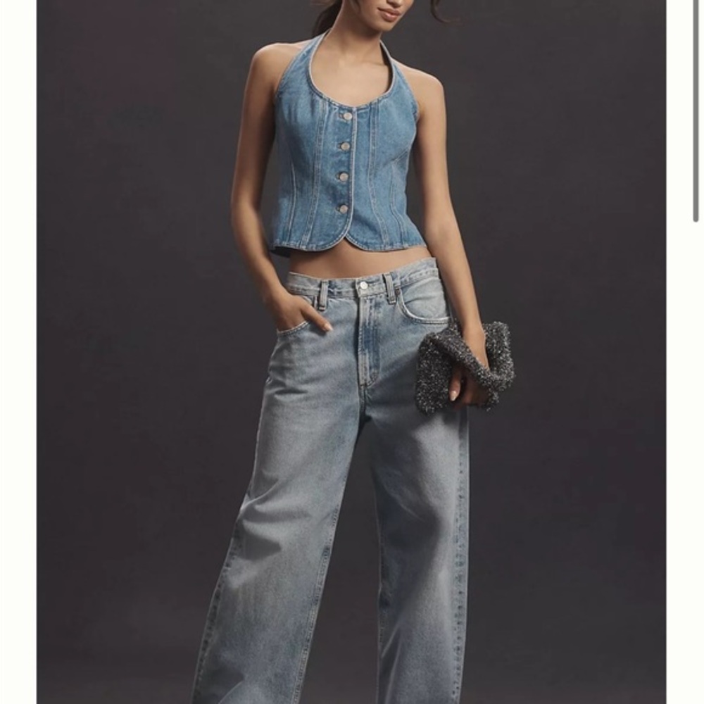 Anthropologie MARE MARE Bodysuit Denim Halter Top button up corset small